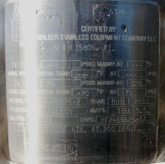 Used Tank, 30 Gallon, 316 Stainless Steel, 20" x 25", Jacketed, Agitated, FT/DB #S741944