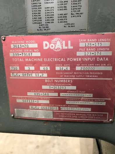 Used DOALL VERTICAL BAND SAW MODEL 3613-20