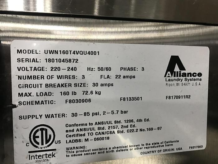 Used 2018 UNIMAC 160LB WASHER