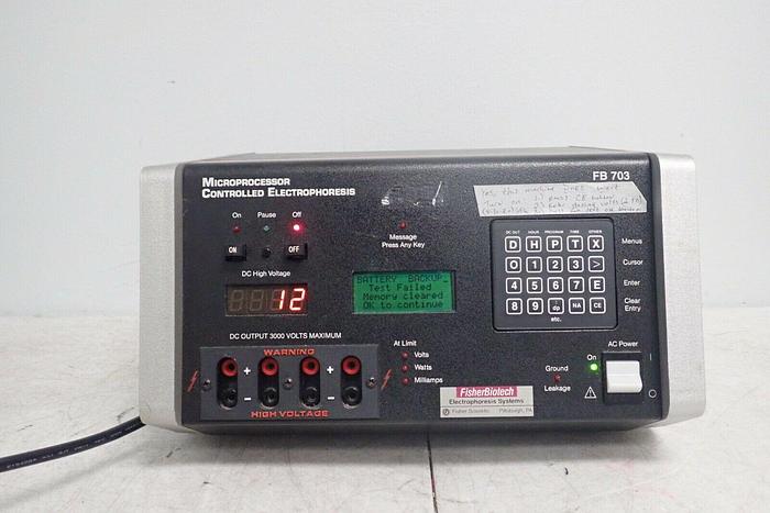 Used Fisher Biotech FB 703 Microprocessor Controlled Electrophoresis Power Supply