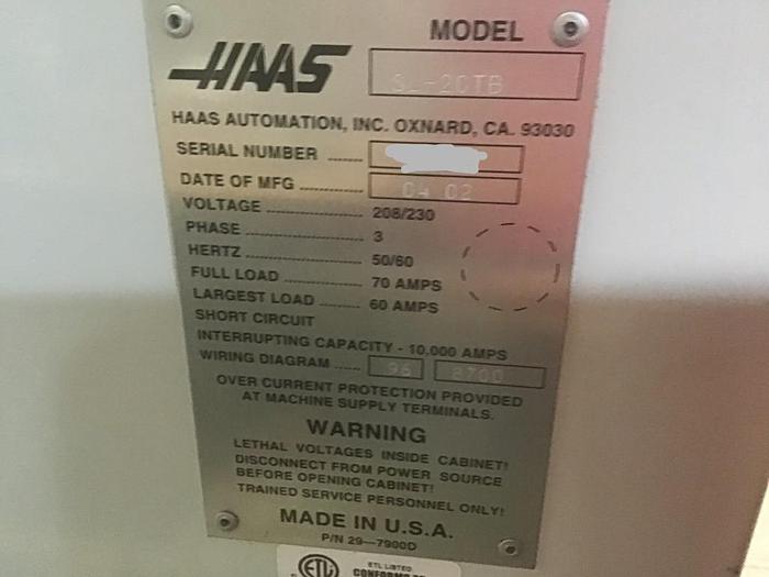 Used HAAS SL-20TB CNC Turning Center with Live Tooling Tailstock & Bar Feeder