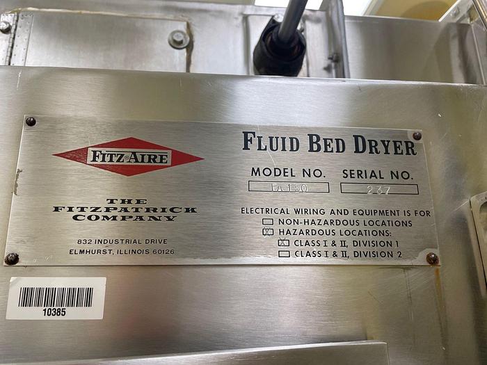 Used Fitzpatrick FA 150 Fluid Bed Dryer  FA-150