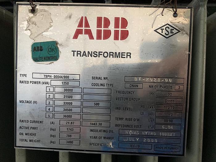 Used  ABB Electric Power Transformer #4250-4