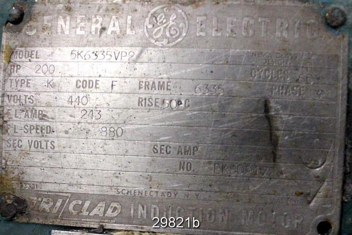 Used General Electric 5K6335VP2 200 Hp-880 Rpm Ac Motor #29821