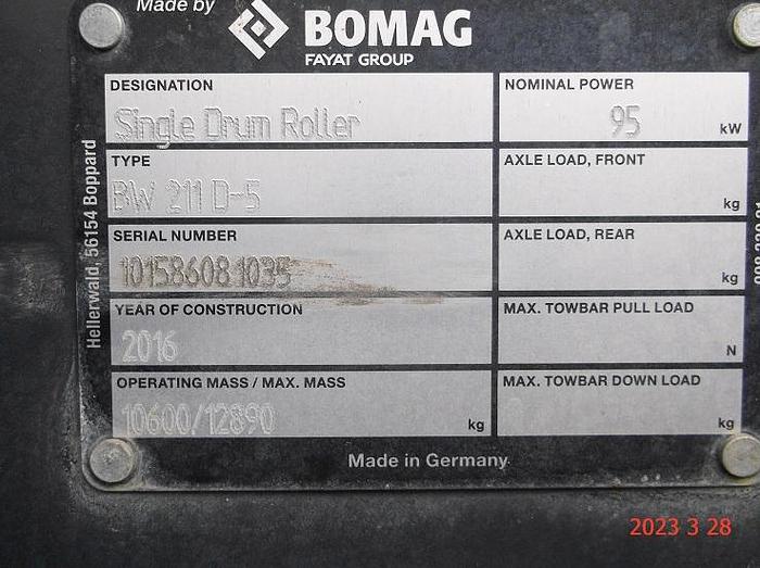 Used 2016 BOMAG BW211D-5