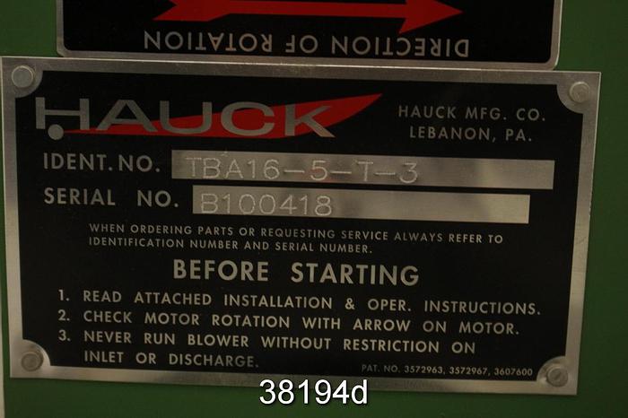 Unused Hauck TBA16-5-T-3 Blower, With Teco 5Hp AC Motor #38194