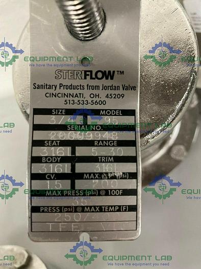 Used Steriflow 95 Stainless Steel Pressure Regulator w/ 3/4" Sanitary Fittings
