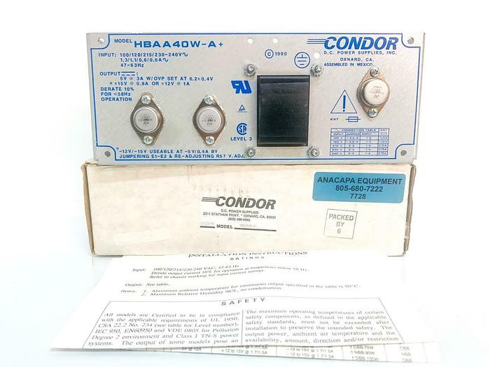 Condor Power Supplies HBAA 40W-A+ Industrial Control System NEW (7728) W