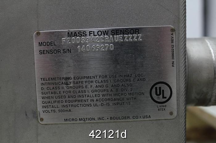Unused Micro Motion Series F200S342CRAUEZZZZ Mass Flow Sensor #42121