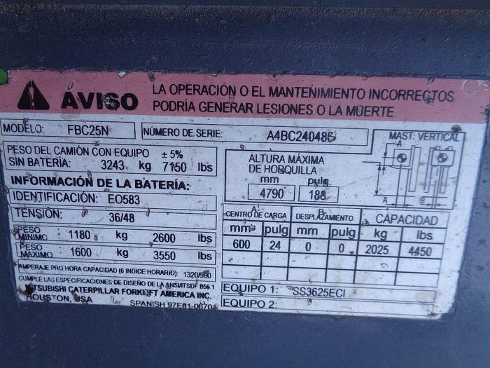 Usado 2012 MITSUBISHI LOTE 8 MONTACARGAS ELECTRICOS