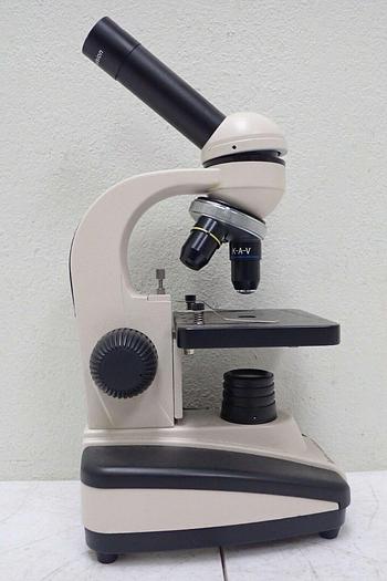 Used Ken A Vision Model T-1201C Monocular Microscope w/ 3 Objectives 4x, 10x, 40x