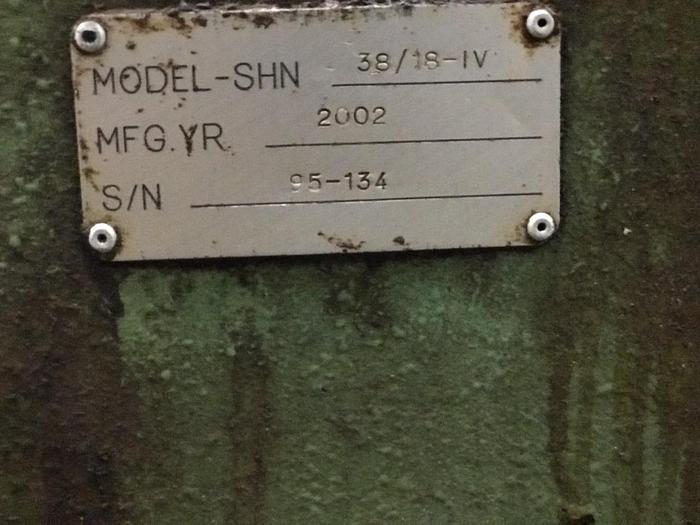 Used 2002 Automatic Peddinghaus Duel Post Cut Off Saw, Model 38/18 IV, 2" Blade, 20 HP.