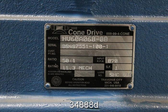 Refurbished Cone Drive HV60A068-8B Speed Reducer, 50/1 Ratio #34888