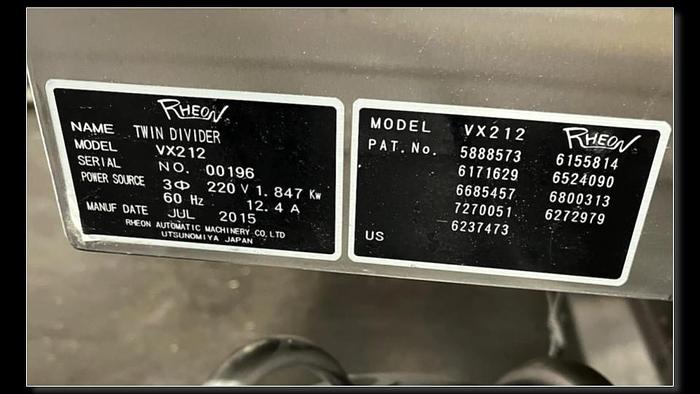 Used RHEON 2015 & 2017 DIVIDER/ROUNDER FORMING SYSTEM---USED only 75Hrs.