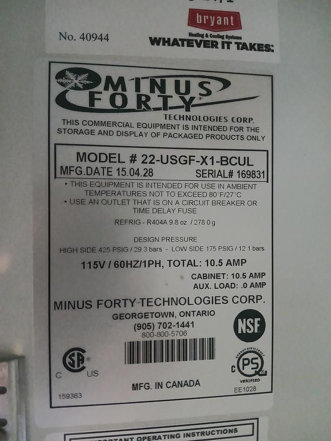 Used Minus Forty Single‑Door Commercial Freezer