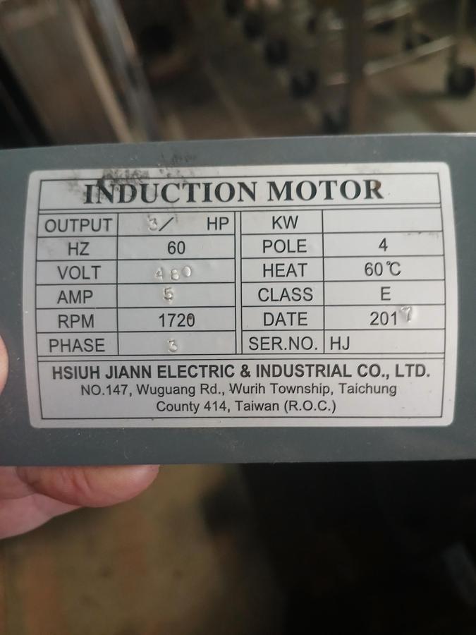 Used Hsiuh Jiann 3/4 HP 480V 3‑Phase Induction Motor – 1720 RPM – Used / Untested