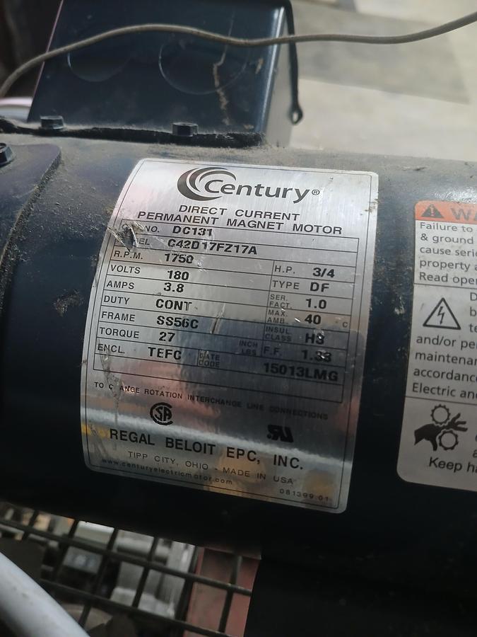 Used Century DC131 3/4 HP 180V DC Permanent Magnet Motor
