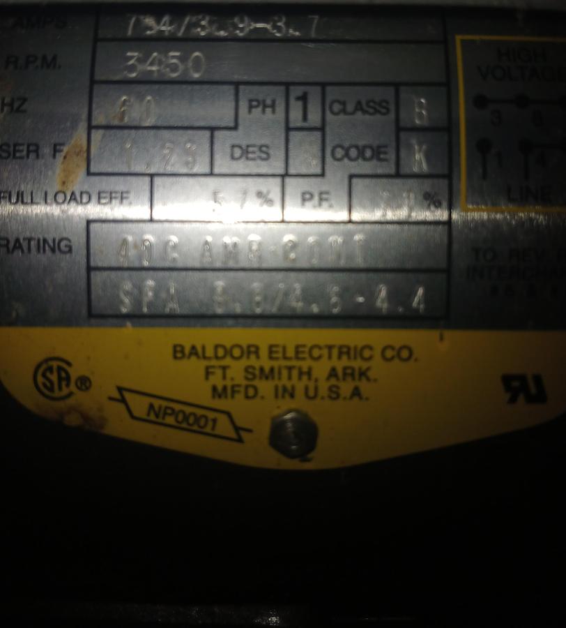 Used Baldor 1/2 HP Single‑Phase Motor