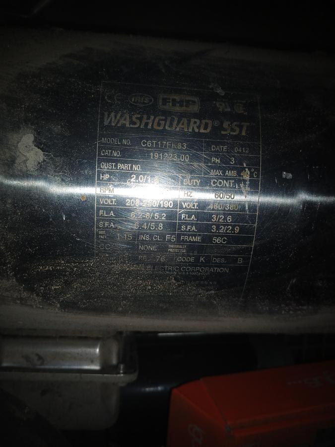 Used Leeson Washguard SST 2 HP 3‑Phase Stainless Steel Motor C6T17FK83 – 1760 RPM – Used