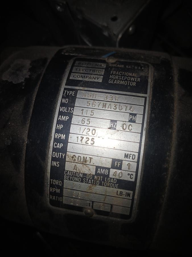 Used Bodine NSH‑33R Gearmotor 115V 1.65A 20:1 Ratio 86 RPM – UNTESTED / AS‑IS