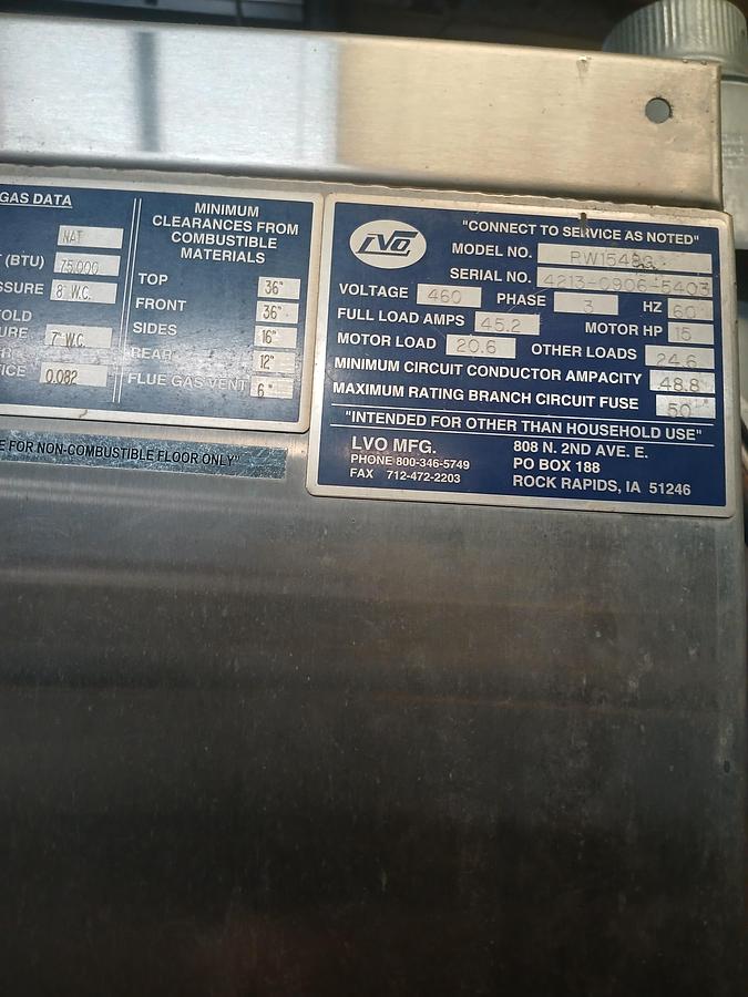 Used LVO VGF‑166A‑6 Gas Pan Washer