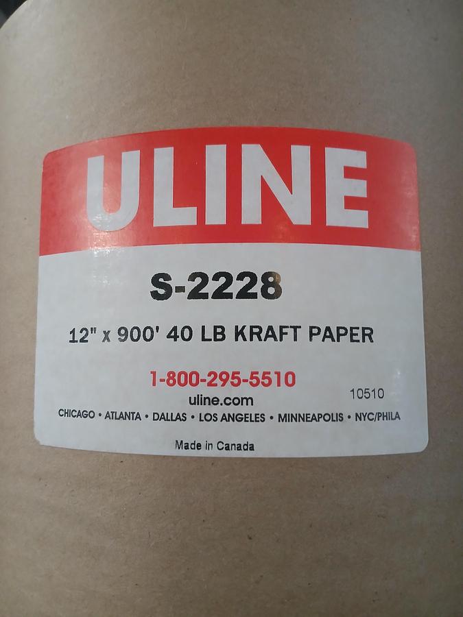 Used  ULINE S‑2228 (12" × 900', 40 lb kraft paper)