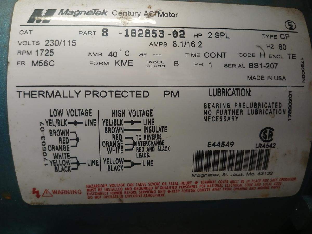 Used Magnetek Century 2 SPL AC Motor
