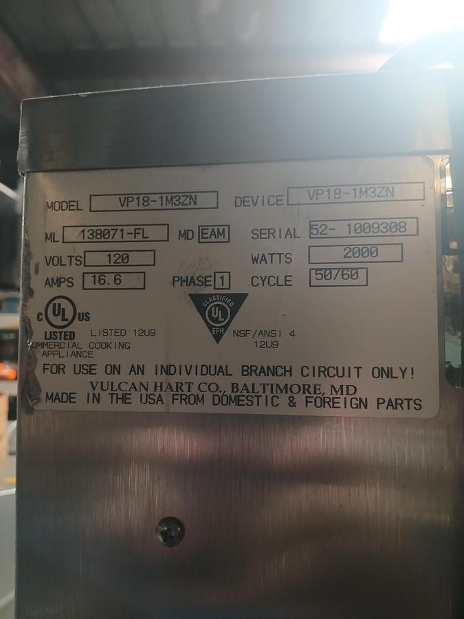 Used Vulcan VP18‑1M3ZN Full‑Size Heated Holding / Proofing Cabinet