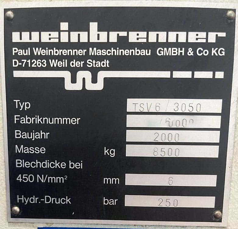 Used Weinbrenner TSV 6/3050 - Guillotine - 2000