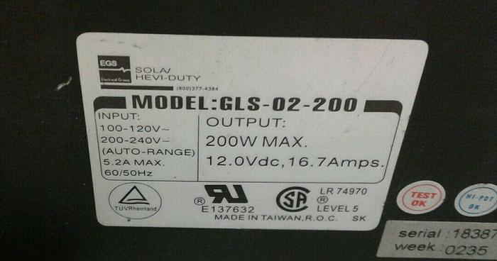 Used Sola Hevi-Duty GLS-02-200 "qty 1"
