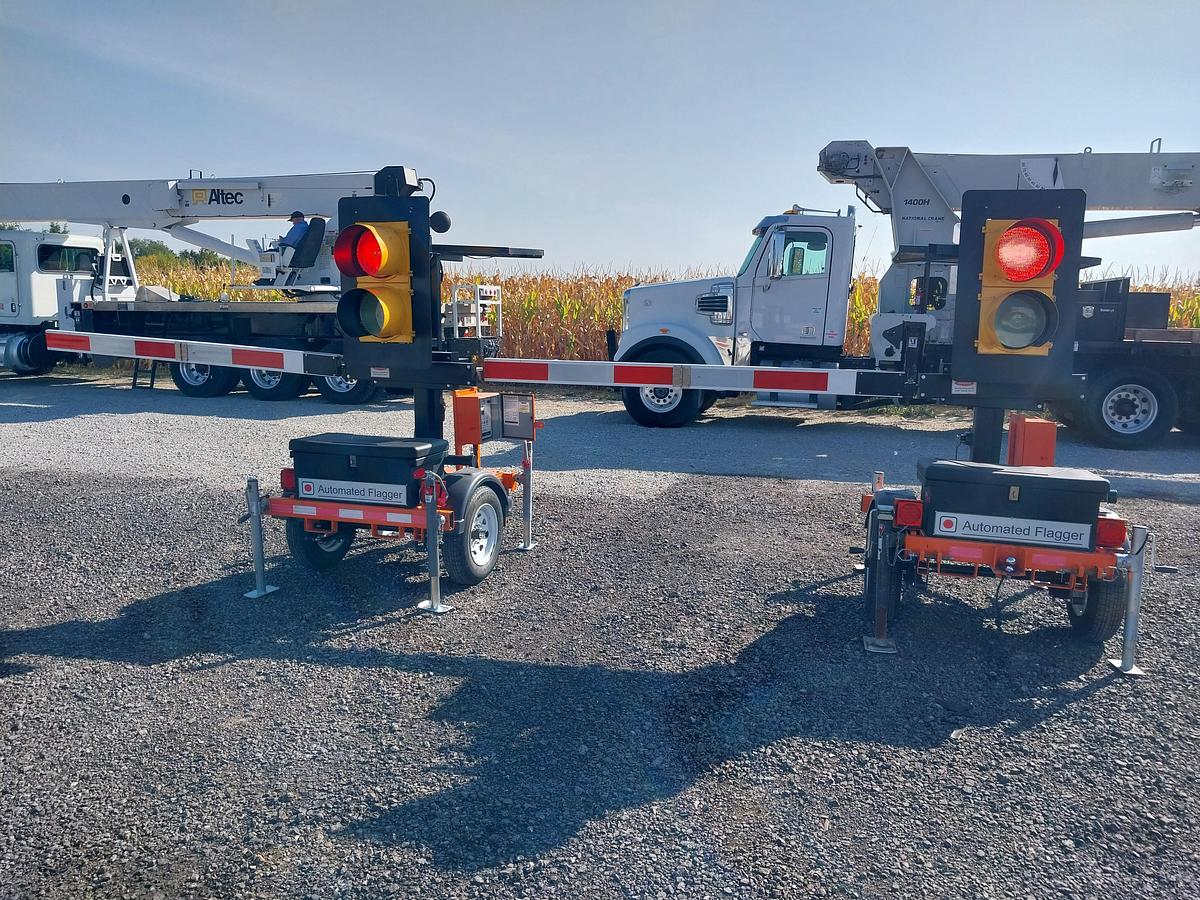 Used Synergy Tech AF100 Portable Traffic Light Towers, s/n 240119, Solar/Battery Powered