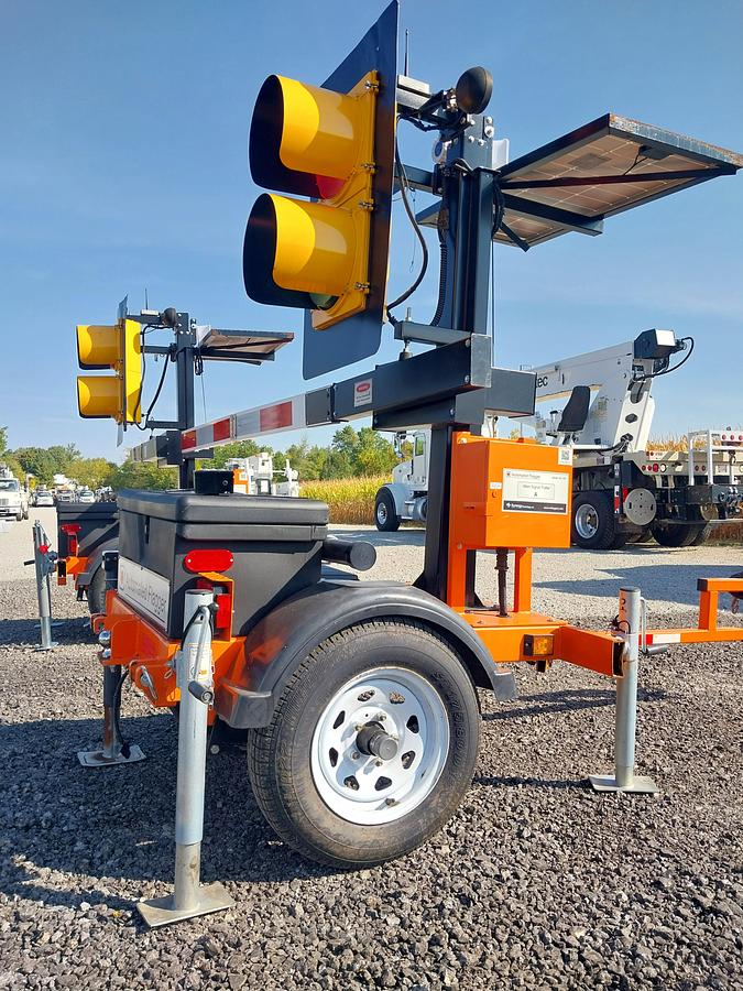 Used Synergy Tech AF100 Portable Traffic Light Towers, s/n 240119, Solar/Battery Powered