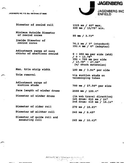 Used Jagenberg VARI-STEP 30 Two-Drum Winder, 2400 Mm Nominal Trim Width, 2000 Fpm, 100 Mm/3.94" Min. Slitting Width, (5) Jagenberg Shear Cut 200Mm Top Slitters, 3.94" Min Slitting Width, 24" Dia X 100.4" Face Back Drum, #20599