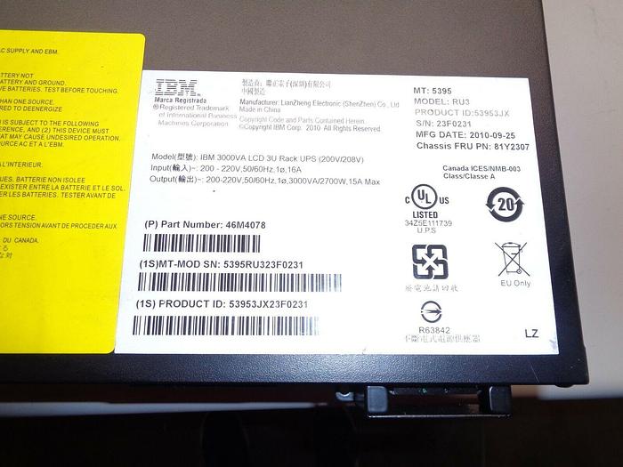 Used IBM 3000VA LCD 3U Rack UPS 200V/208V IBM # 46M4078