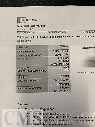 Used 2002 Holzma HPL11/43/16 Rear Load Panel Saw
