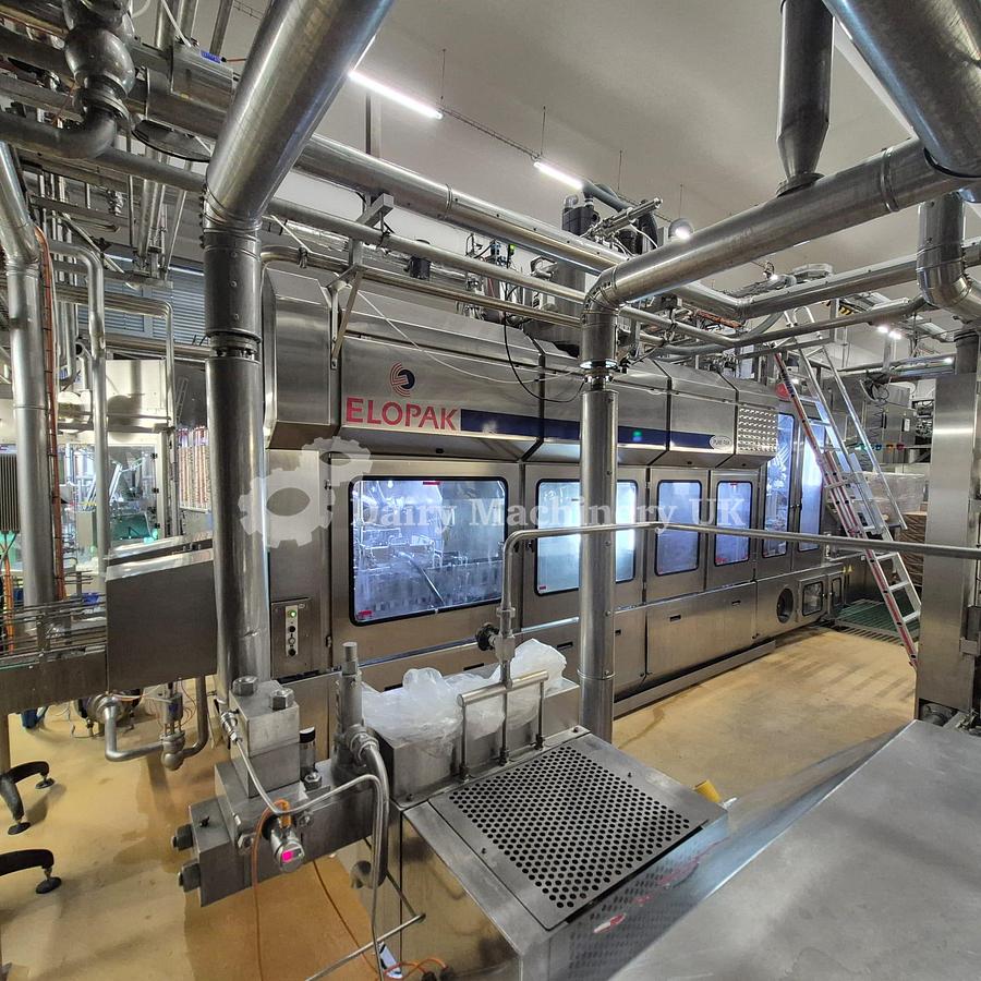 Used ELOPAK PURE PAK GABLE TOP FILLER WITH WRAP AROUND CARDBOARD PACKER