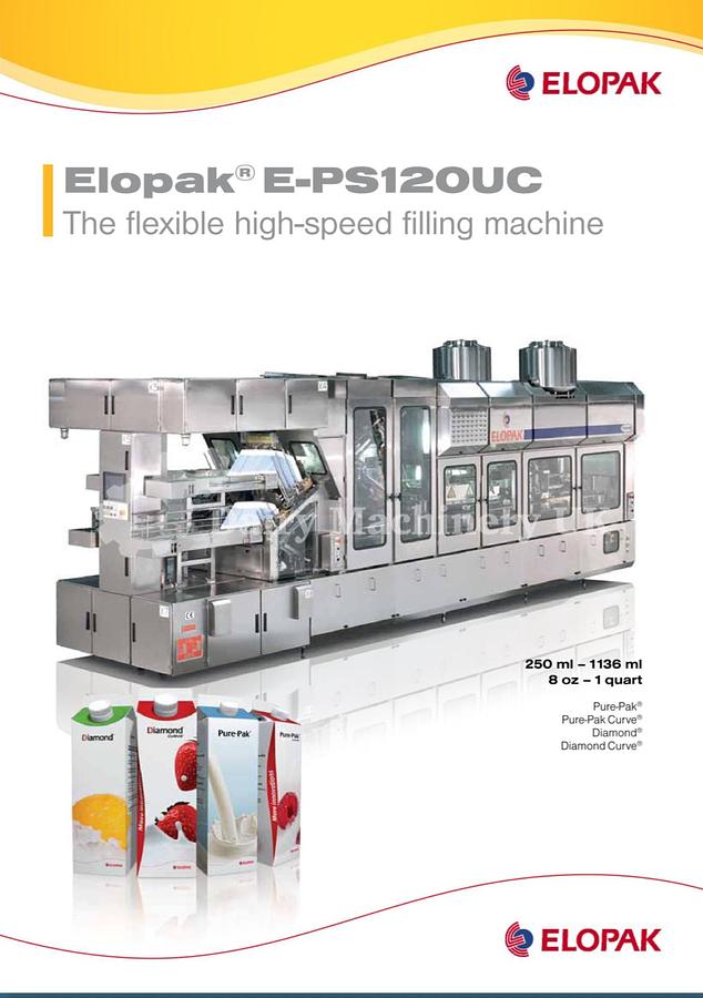 Used ELOPAK PURE PAK GABLE TOP FILLER WITH WRAP AROUND CARDBOARD PACKER