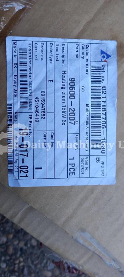 Used Tetra Pak Heating Element 15kw