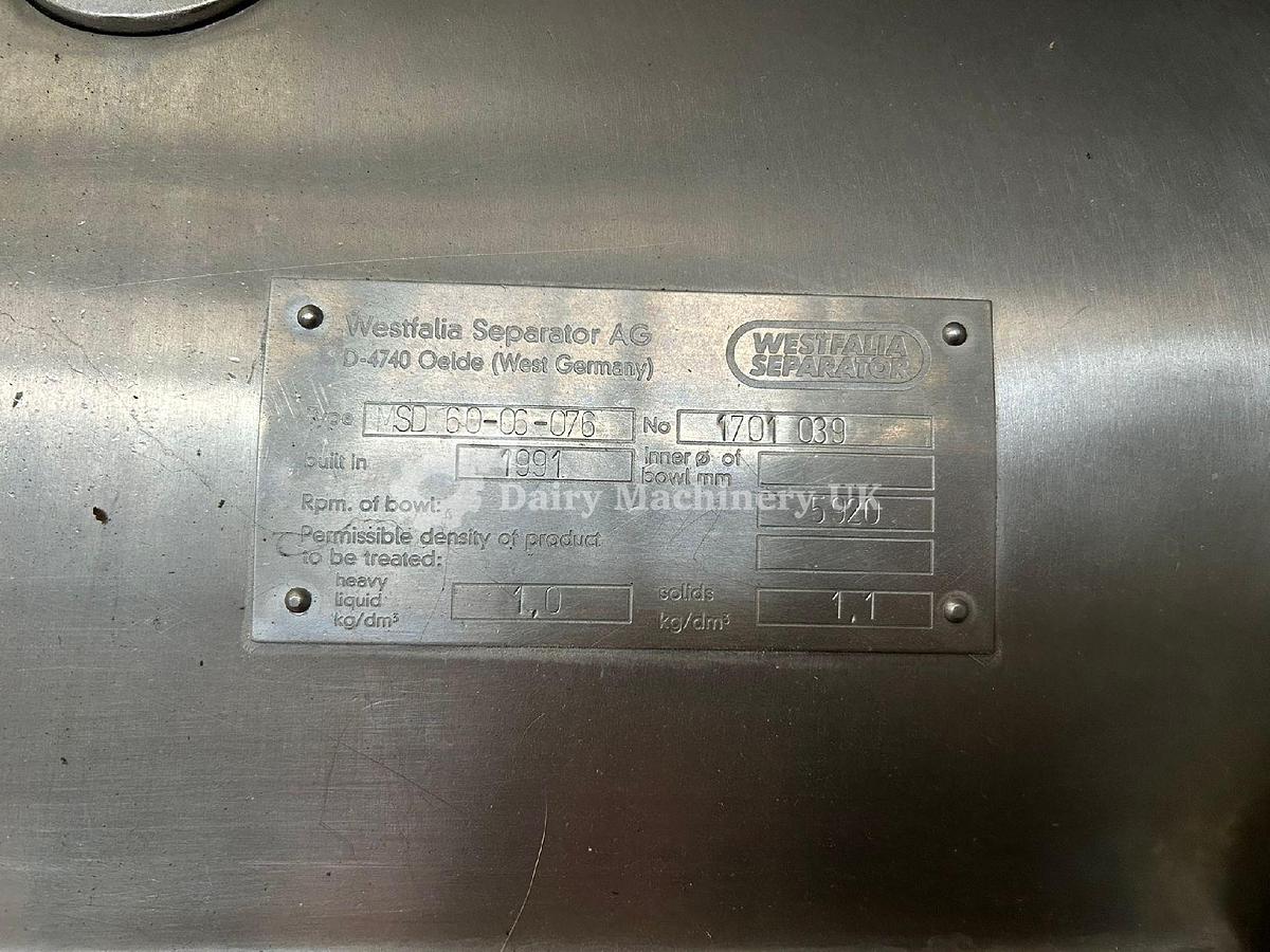 Used WESTFALIA MSD 60 Milk Clarifier