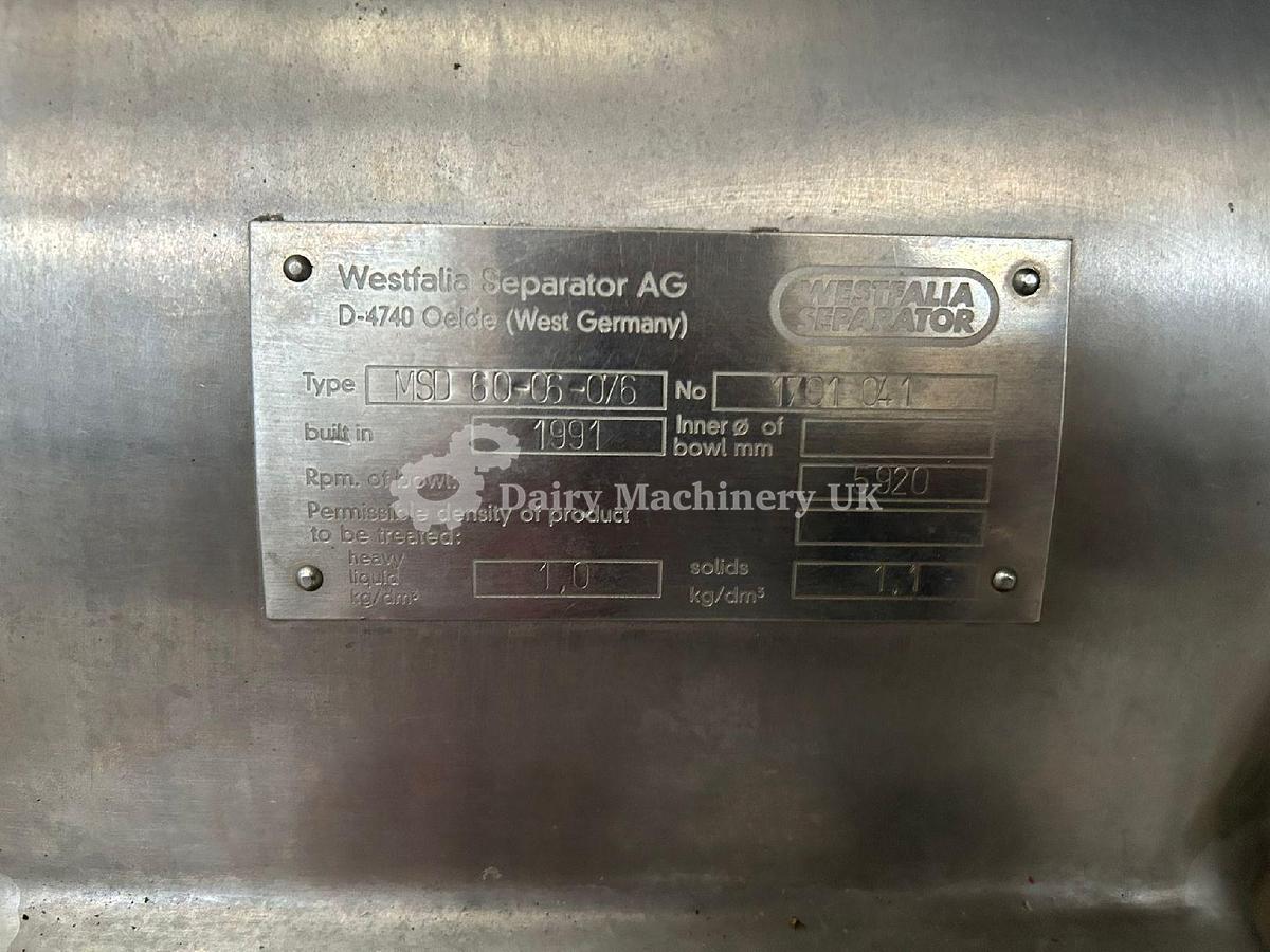 Used WESTFALIA MSD 60 Milk Clarifier 