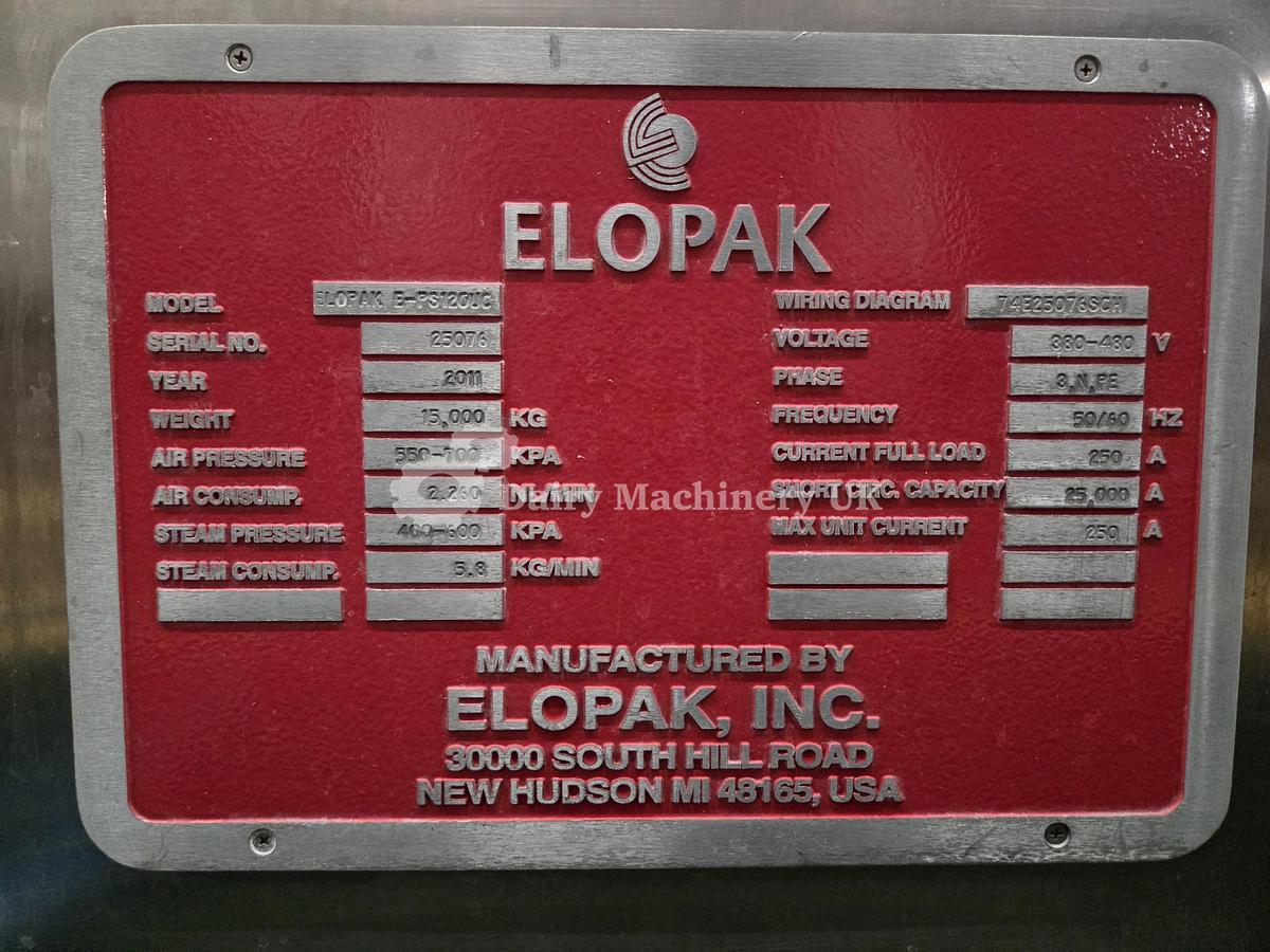 Used ELOPAK PURE PAK GABLE TOP FILLER WITH WRAP AROUND CARDBOARD PACKER