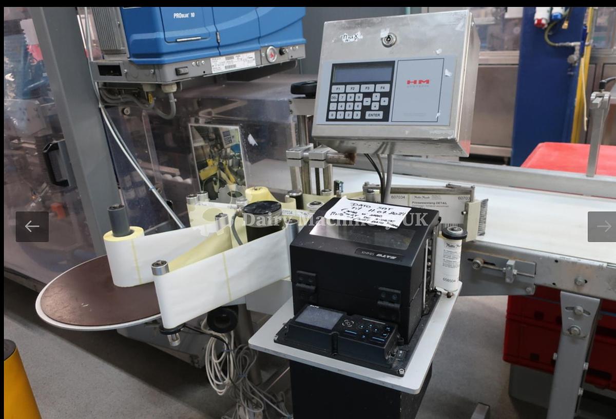 Used ELOPAK PURE PAK GABLE TOP FILLER WITH WRAP AROUND CARDBOARD PACKER