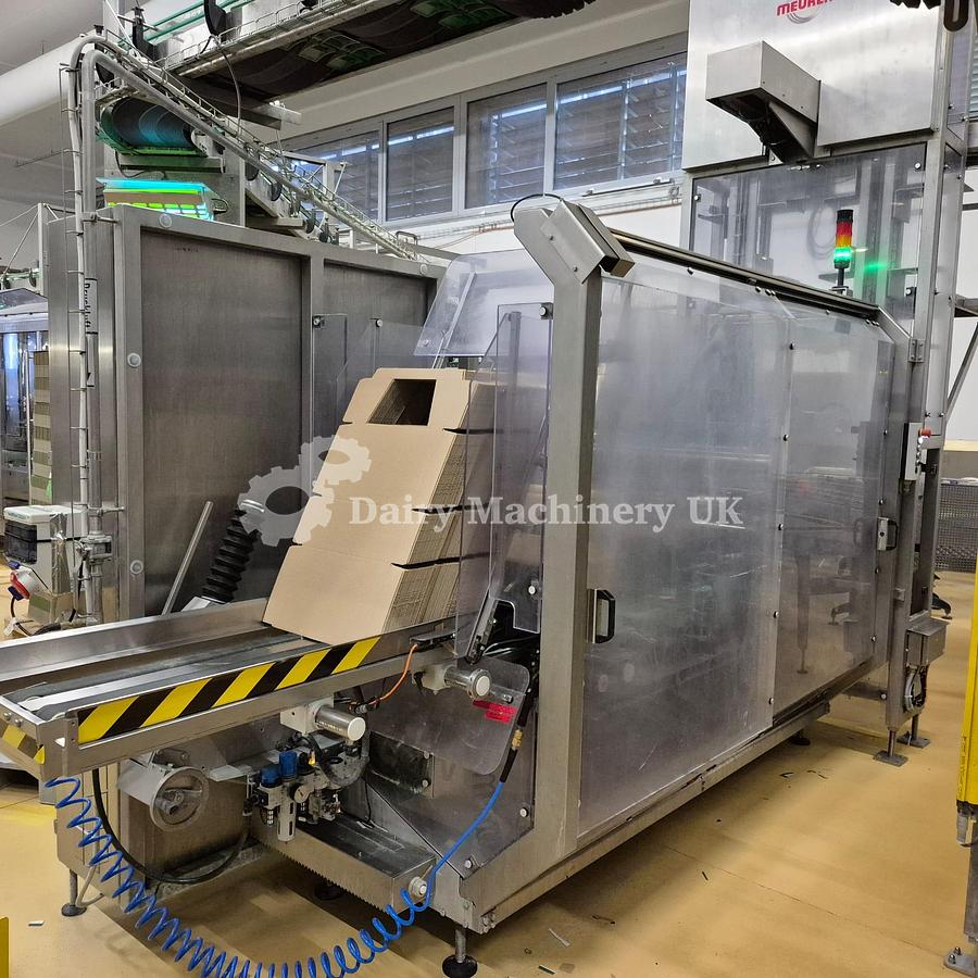 Used ELOPAK PURE PAK GABLE TOP FILLER WITH WRAP AROUND CARDBOARD PACKER