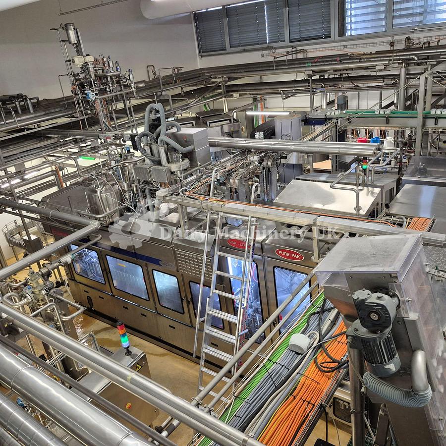 Used ELOPAK PURE PAK GABLE TOP FILLER WITH WRAP AROUND CARDBOARD PACKER 