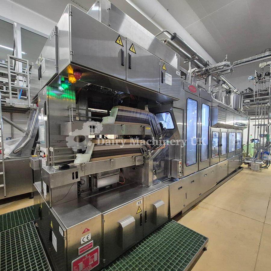 Used ELOPAK PURE PAK GABLE TOP FILLER WITH WRAP AROUND CARDBOARD PACKER