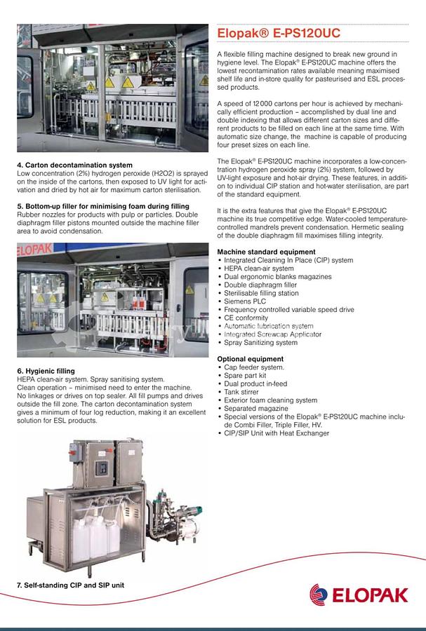 Used ELOPAK PURE PAK GABLE TOP FILLER WITH WRAP AROUND CARDBOARD PACKER