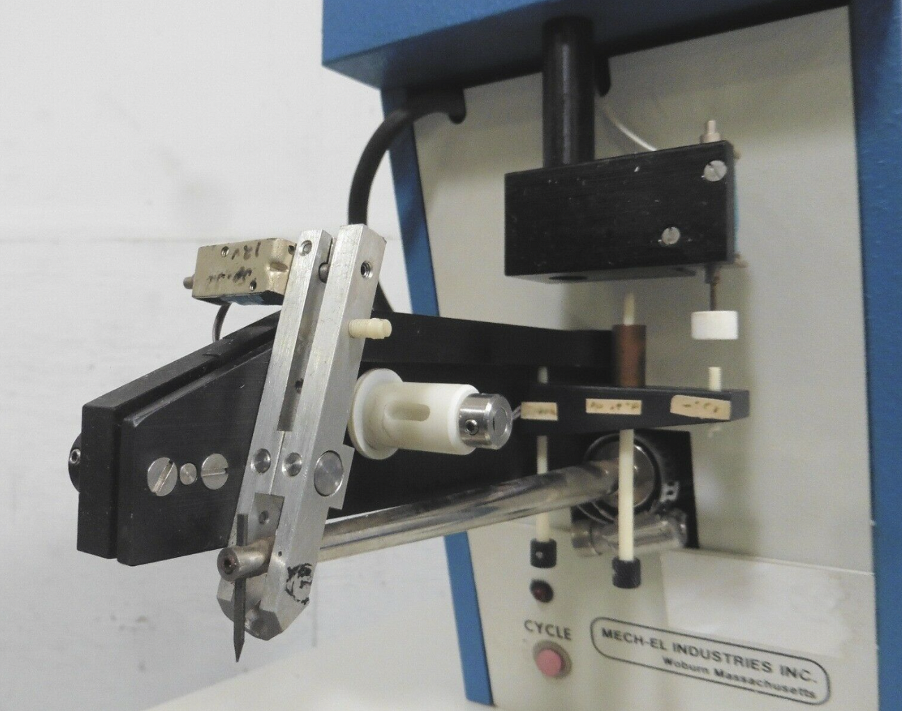 Used Mech-El 907 45° Feed Ultrasonic Wedge Wire Bonder w/ Heated Workholder