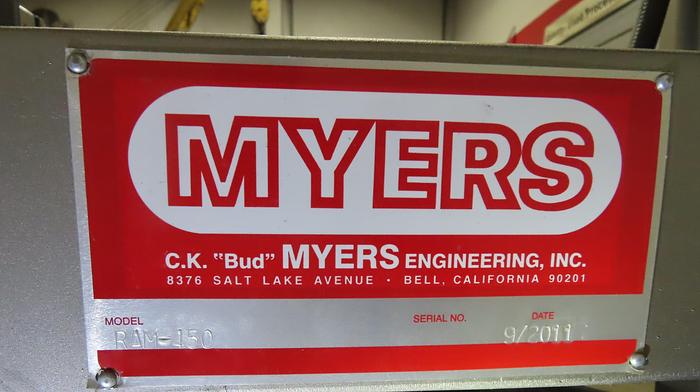 Used MYERS ENGINEERING HYDRAULIC RAM DISCHARGE PRESS