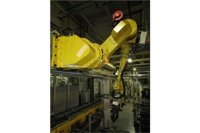 Used FANUC GANTRY ROBOT SYSTEM WITH M710iB/70T ROBOT 8' TALL X 10,200 MM TRAVEL RJ3iB CONTROLLER