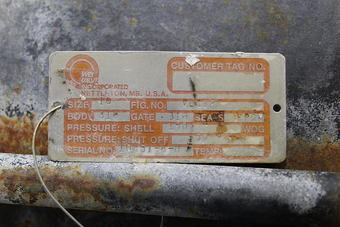 Used Wey Valve 10" Air Operated Knife Gate Valve, Stainless Steel Body #43926